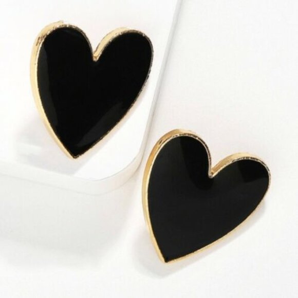 Bahati Jewelry - Black Gold Large Cute Heart Love Stud Earrings